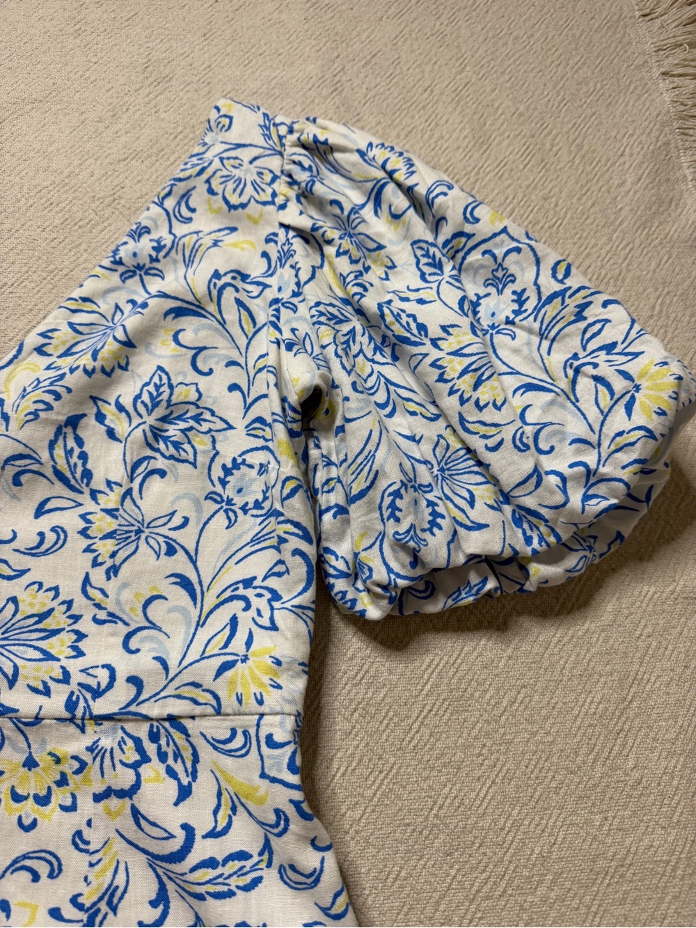 Ann Taylor Linen Puff Sleeve Floral Print Sheath Midi Dress 2 Summer Coastal - Picture 4 of 9